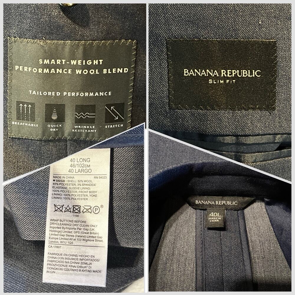 Banana Republic 40L 36x31 Slim Fit Blue Denim Look Unstructured Performance - Picture 12 of 16